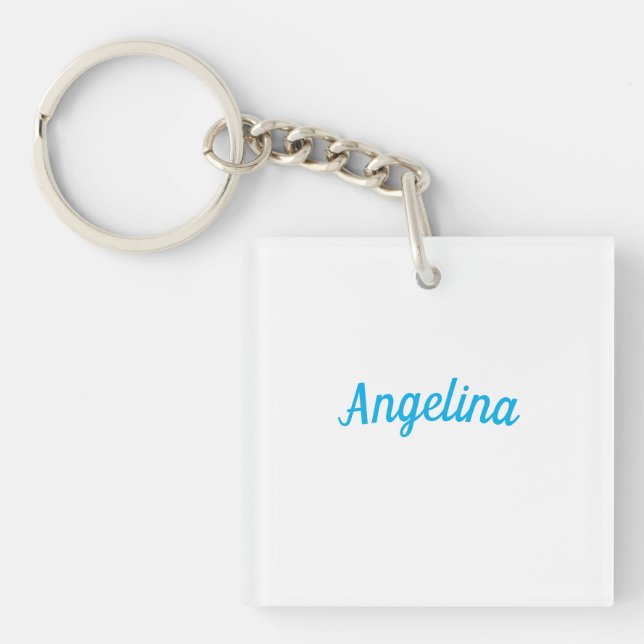 Professional Plain Modern Elegant Blue Your Name Keychain (Front)