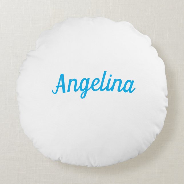 Professional Plain Modern Elegant Blue Your Name Round Pillow (Front)