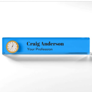 Professional Plain Modern Elegant Bright Blue Chic Nameplate