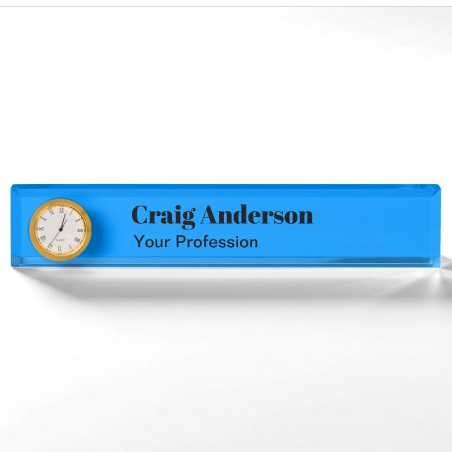 Professional Plain Modern Elegant Bright Blue Chic Nameplate (Front)