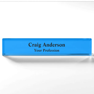 Professional Plain Modern Elegant Bright Blue Chic Nameplate
