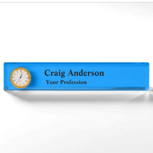 Professional Plain Modern Elegant Bright Blue Chic Nameplate