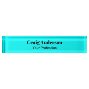 Professional Plain Modern Elegant Cyan Blue Chic Nameplate