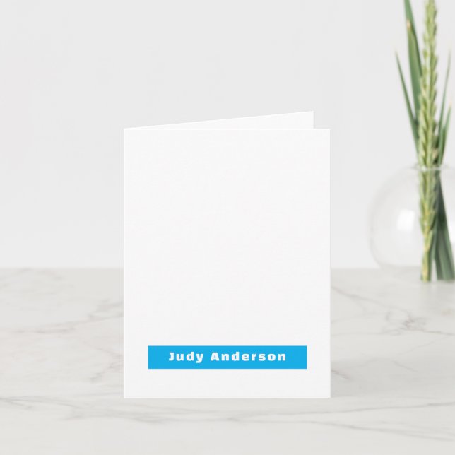 Professional Plain Modern Elegant Name Blue White Note Card (Front)