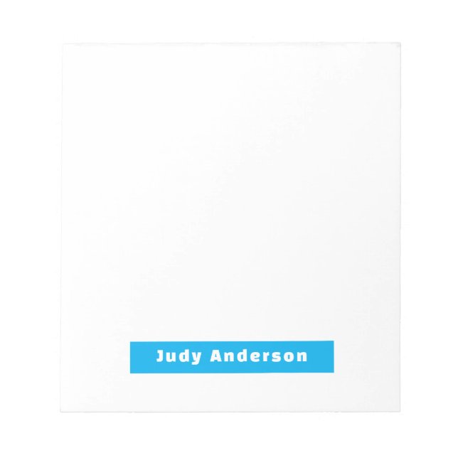 Professional Plain Modern Elegant Name Blue White Notepad (Front)