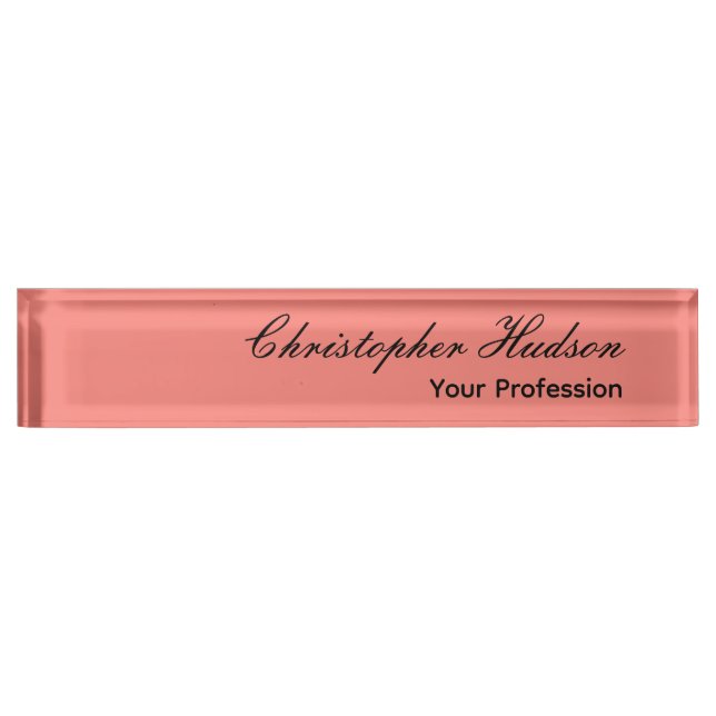 Professional Plain Modern Minimalist Coral Pink Nameplate (Front)