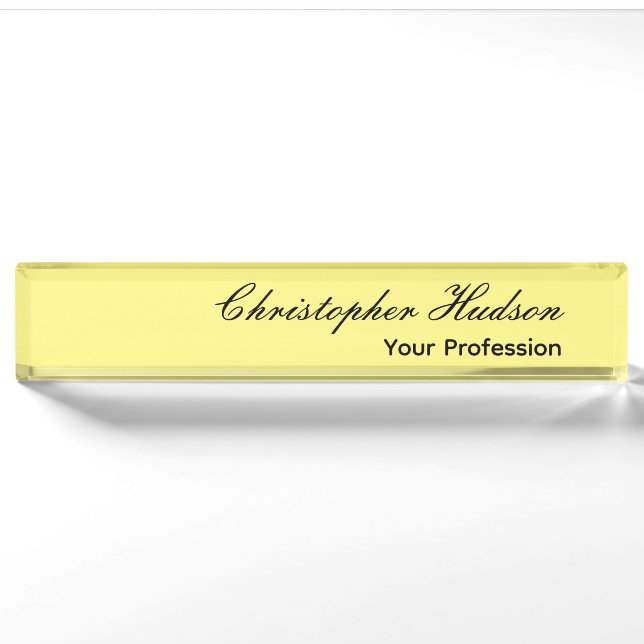 Professional Plain Modern Minimalist Light Yellow Nameplate (Front)