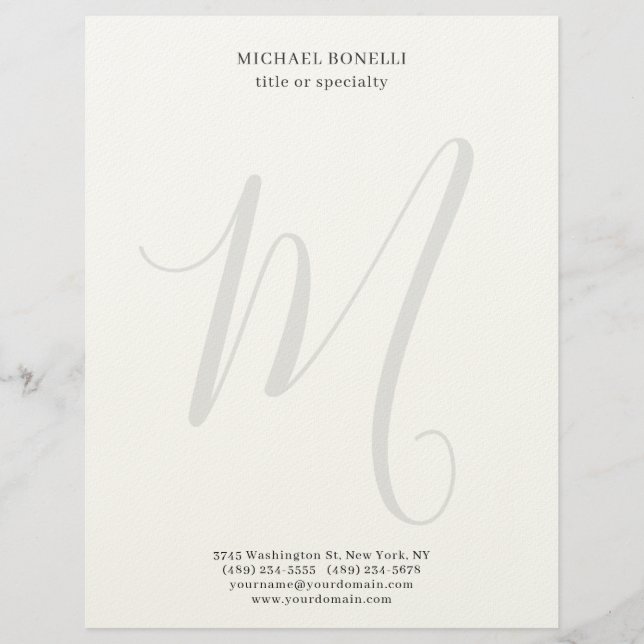 Professional Plain Modern Minimalist Monogrammed Letterhead (Front)