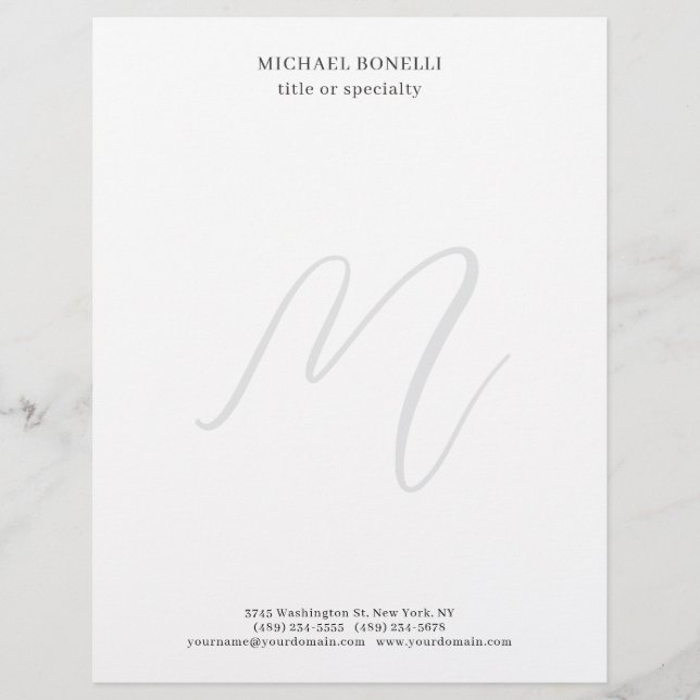 Professional Plain Modern Minimalist Monogrammed Letterhead (Front)