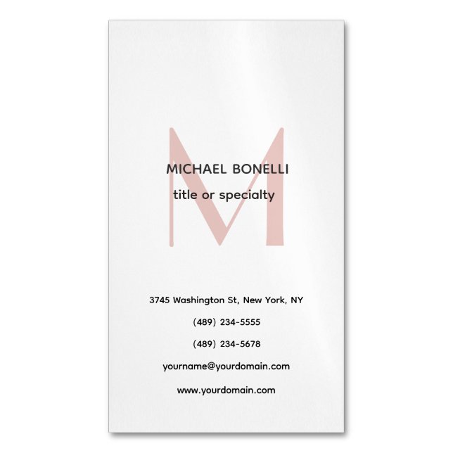 Professional Plain Modern Minimalist Monogrammed Magnetic Business Card (Front Vertical)