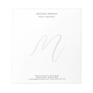 Professional Plain Modern Minimalist Monogrammed Notepad