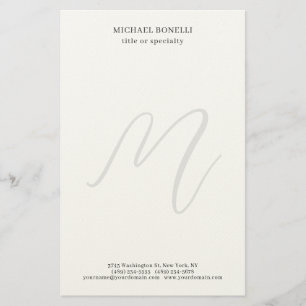 Professional Plain Modern Minimalist Monogrammed Stationery