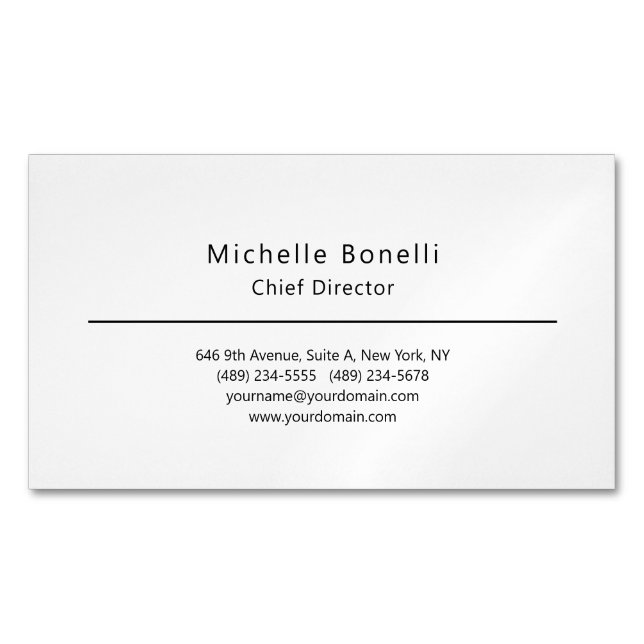 Professional Plain Modern Minimalist White Magnetic Business Card (Front)