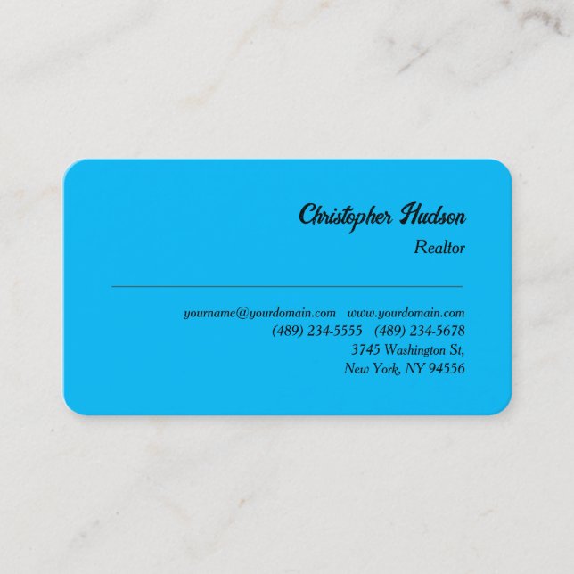 Professional Plain Realtor Real Estate Sky Blue Business Card (Front)