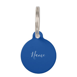 Professional Plain Simple Blue Calligraphy Name Pet Tag
