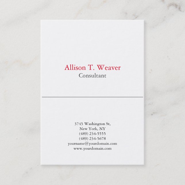Professional Plain Vertical Simple White Unique Business Card (Front)