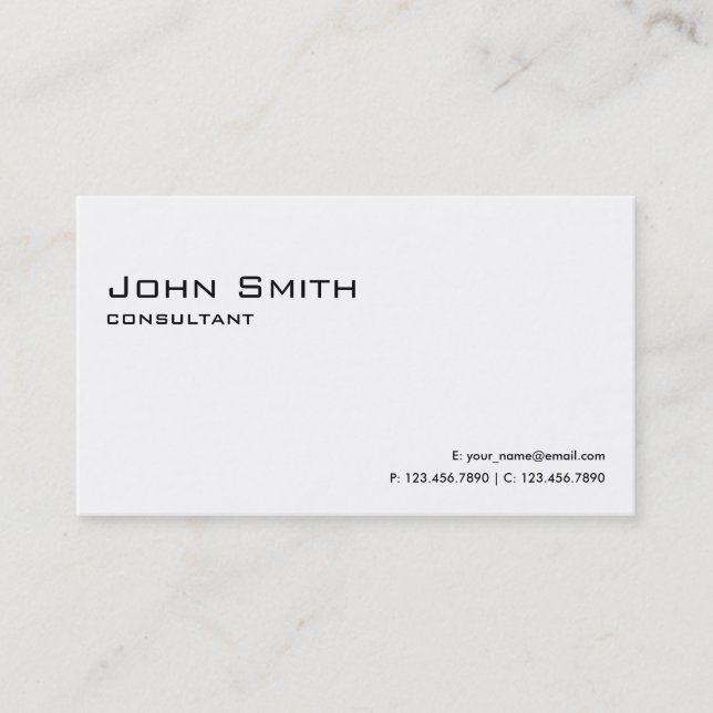 Professional Plain White Elegant Modern Simple Business Card (Front)