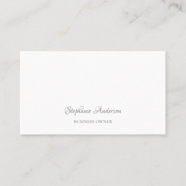 Professional Plain White Minimalist Grey Script Business Card (Front)