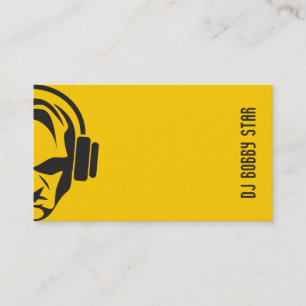 Professional plain yellow DJ with headphone logo Business Card
