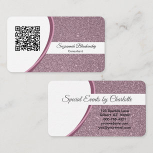 Professional Plum Glitter QR Code Template Business Card