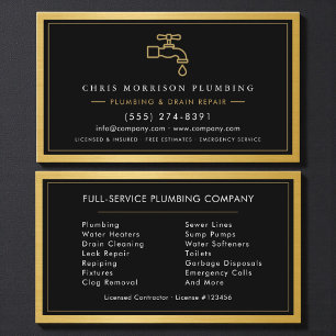 Professional Plumber Black Gold Metallic QR Code Business Card