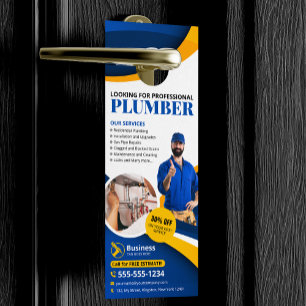 Professional Plumber Plumbing Contractor Blue Door Hanger