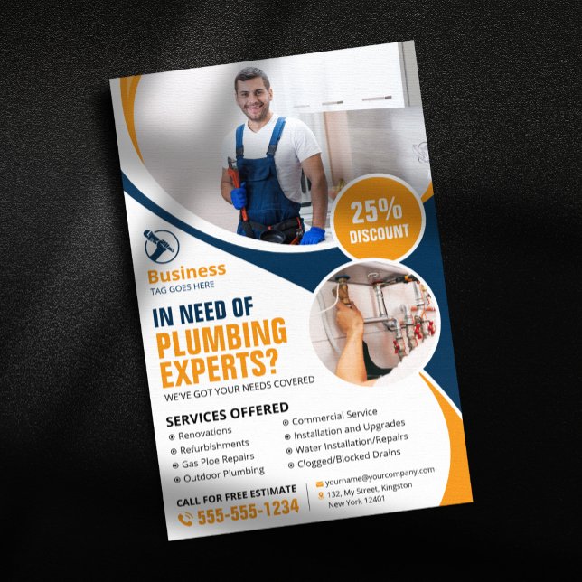 Professional Plumbing Repair Plumber Blue Orange Flyer (Creator Uploaded)