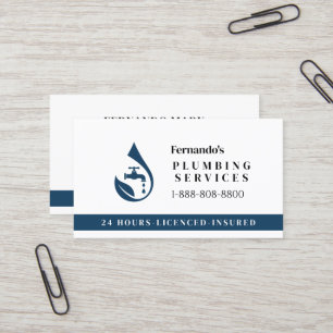 Professional Plumbing Service Water Drop Logo Business Card