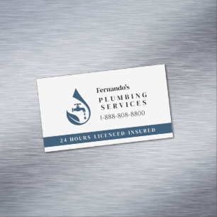 Professional Plumbing Service Water Drop Logo  Magnetic Business Card