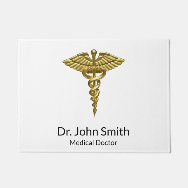 Professional Precious Medical Gold Caduceus Doormat (Front)