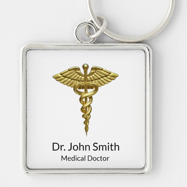 Professional Precious Medical Gold Caduceus Keychain (Front)