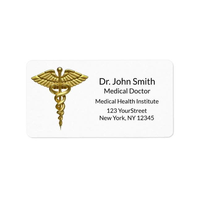 Professional Precious Medical Gold Caduceus Label (Front)