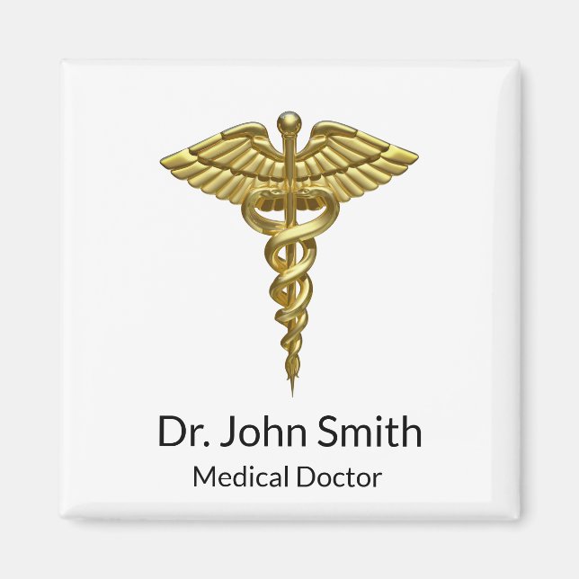 Professional Precious Medical Gold Caduceus Magnet (Front)