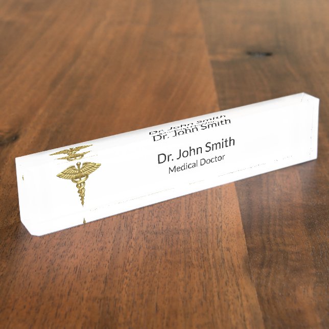 Professional Precious Medical Gold Caduceus Nameplate (Side)