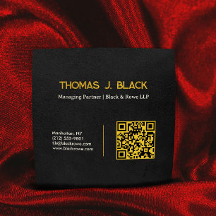 Professional Premium Gold Black Leather Modern QR Square Business Card