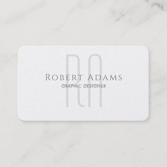 Professional Premium Pearl and Grey Monogrammed Business Card (Front)
