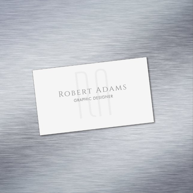 Professional Premium Pearl and Grey Monogrammed Magnetic Business Card (In Situ)
