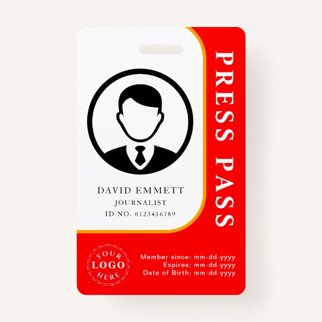 Professional Press Badge – Photo & Barcode Design (Front)
