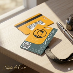 Professional Press Pass with QR Code and Photo Badge