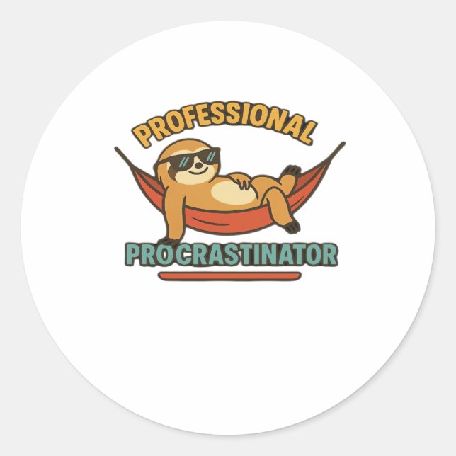 Professional Procrastinator Sloth Retro T-Shirt Cl Classic Round Sticker (Front)