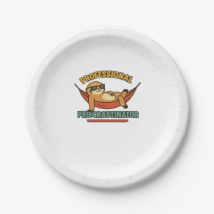 Professional Procrastinator Sloth Retro T-Shirt Cl Paper Plate