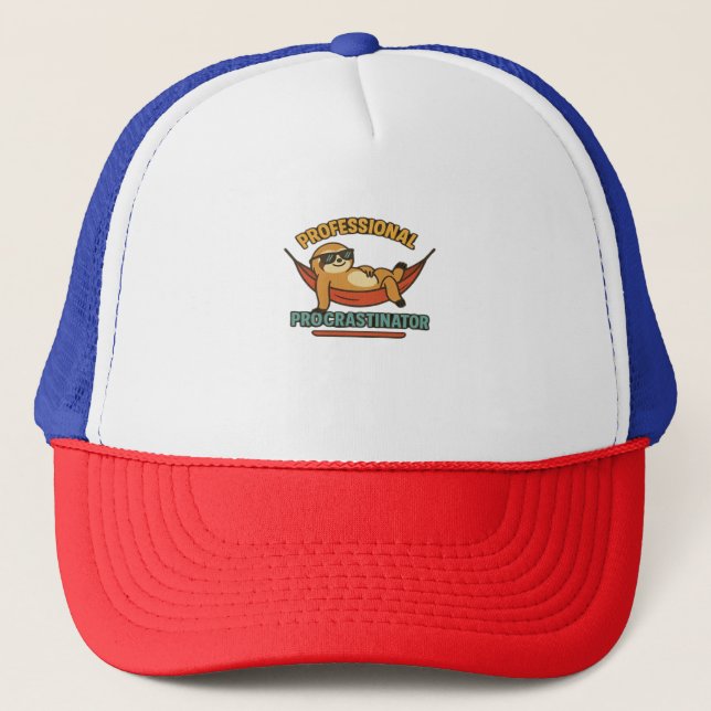 Professional Procrastinator Sloth Retro T-Shirt Cl Trucker Hat (Front)