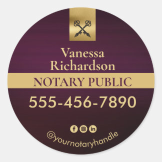 Professional Purple & Gold Notary Marketing Classic Round Sticker