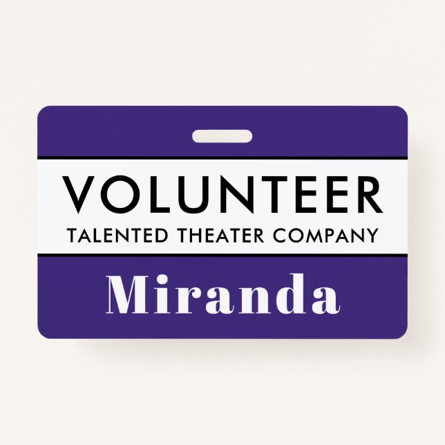 Professional Purple Volunteer Name Badge (Front)