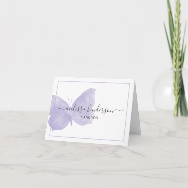 Professional Purple Watercolor Butterfly  Thank You Card (Front)