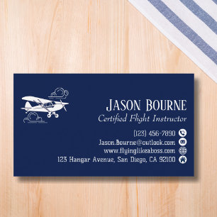 Professional QR Code Aviation Flight Instructor Business Card