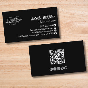 Professional QR Code Aviation Flight Instructor Business Card