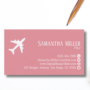 Professional QR Code Aviation Pink White Custom Business Card