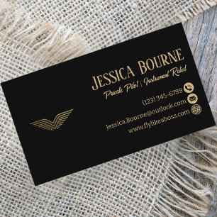 Professional QR Code Elegant Black Gold Pilot Lux Business Card
