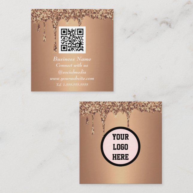 Professional QR Code Gold Glitter Sparkle  Square Business Card (Front/Back)